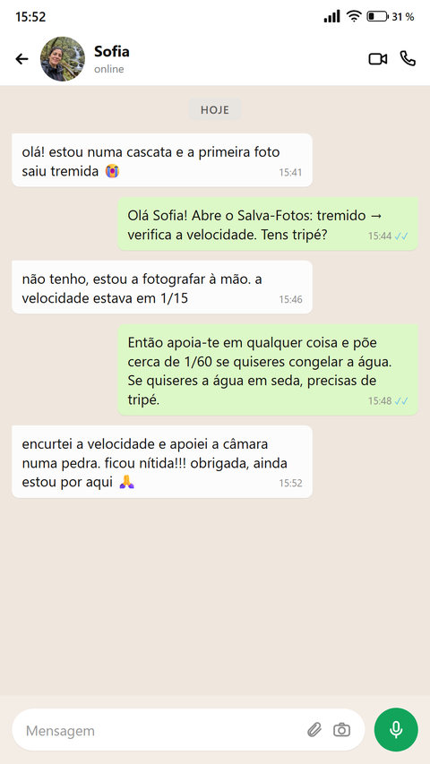 Alguém escreve que graças ao Salva-Fotos corrigiu logo uma foto tremida