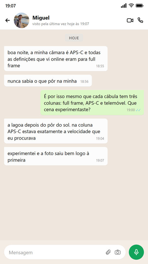 O dono de uma câmara APS-C escreve que, graças às três colunas, soube o que definir